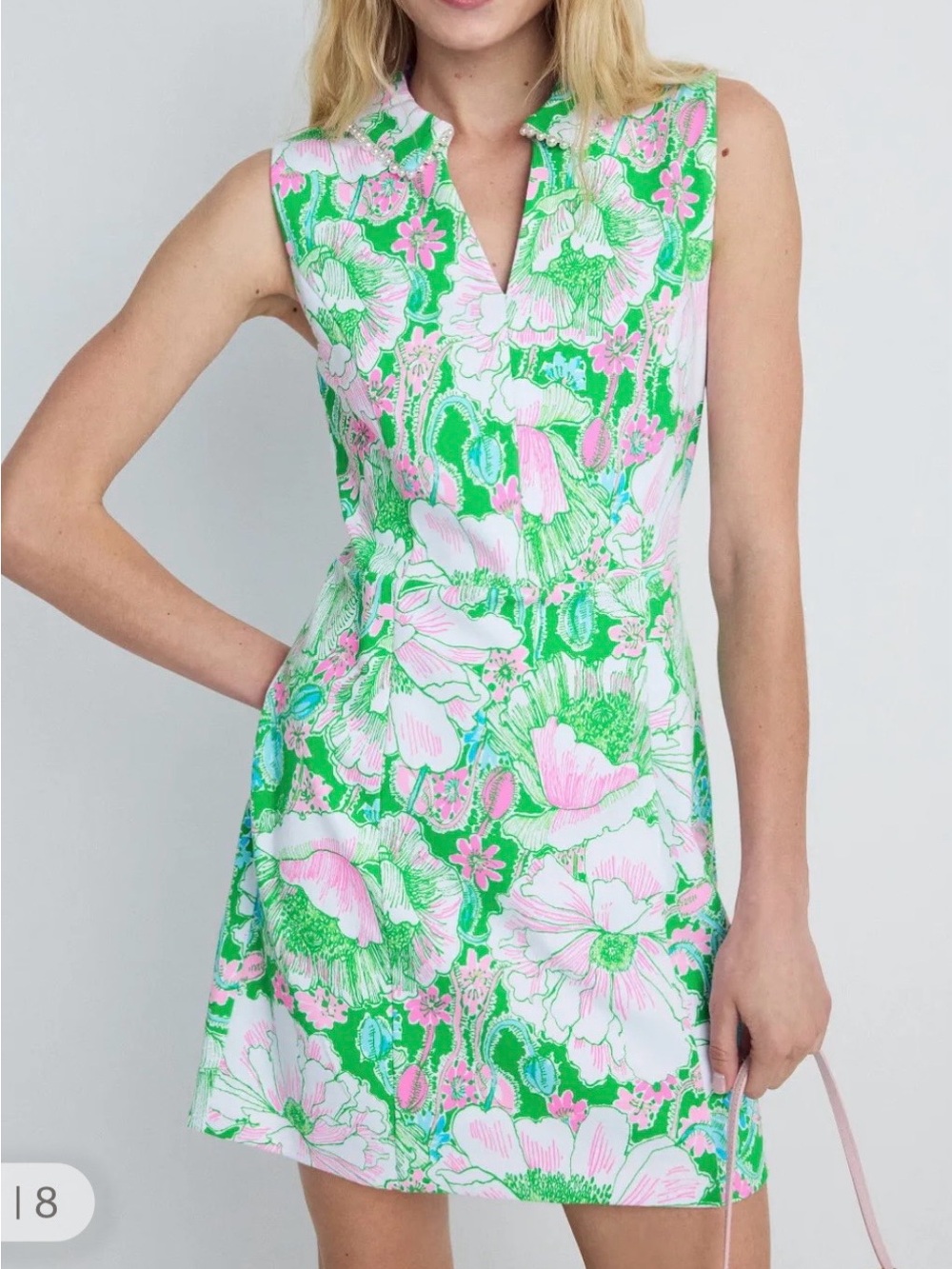 Lilly Pulitzer Twila Skirted Romper Floral Sleeveless with pearl collar